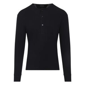 Tom Ford Men Henley Cotton Stretch Ribbed Long Sleeved T-Shirt